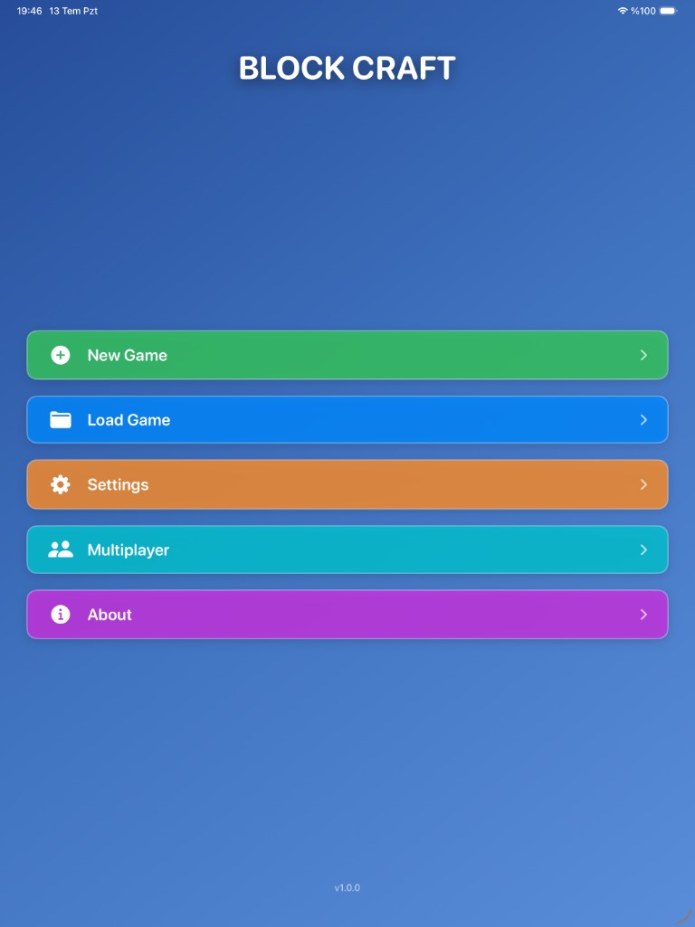 Block Craft menu on iPad